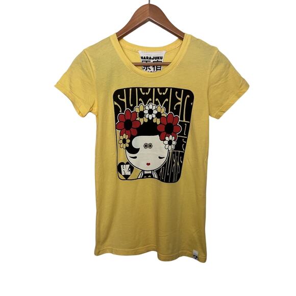 Harajuku Lovers Yellow T-Shirt Gwen Stefani Made USA Sz Small Women Vintage Y2K - Picture 1 of 5